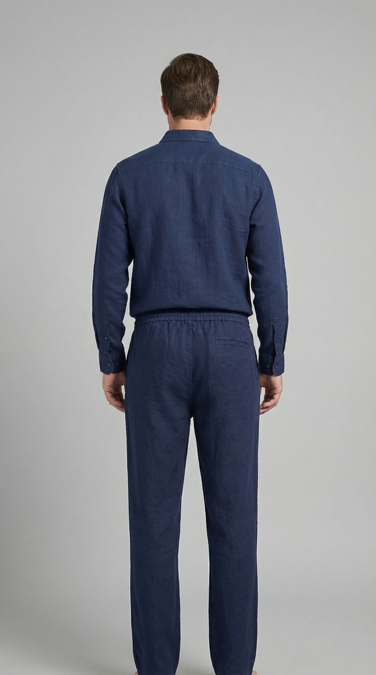 Men's Linen Shirt and Trousers Set with Adjustable Waistband