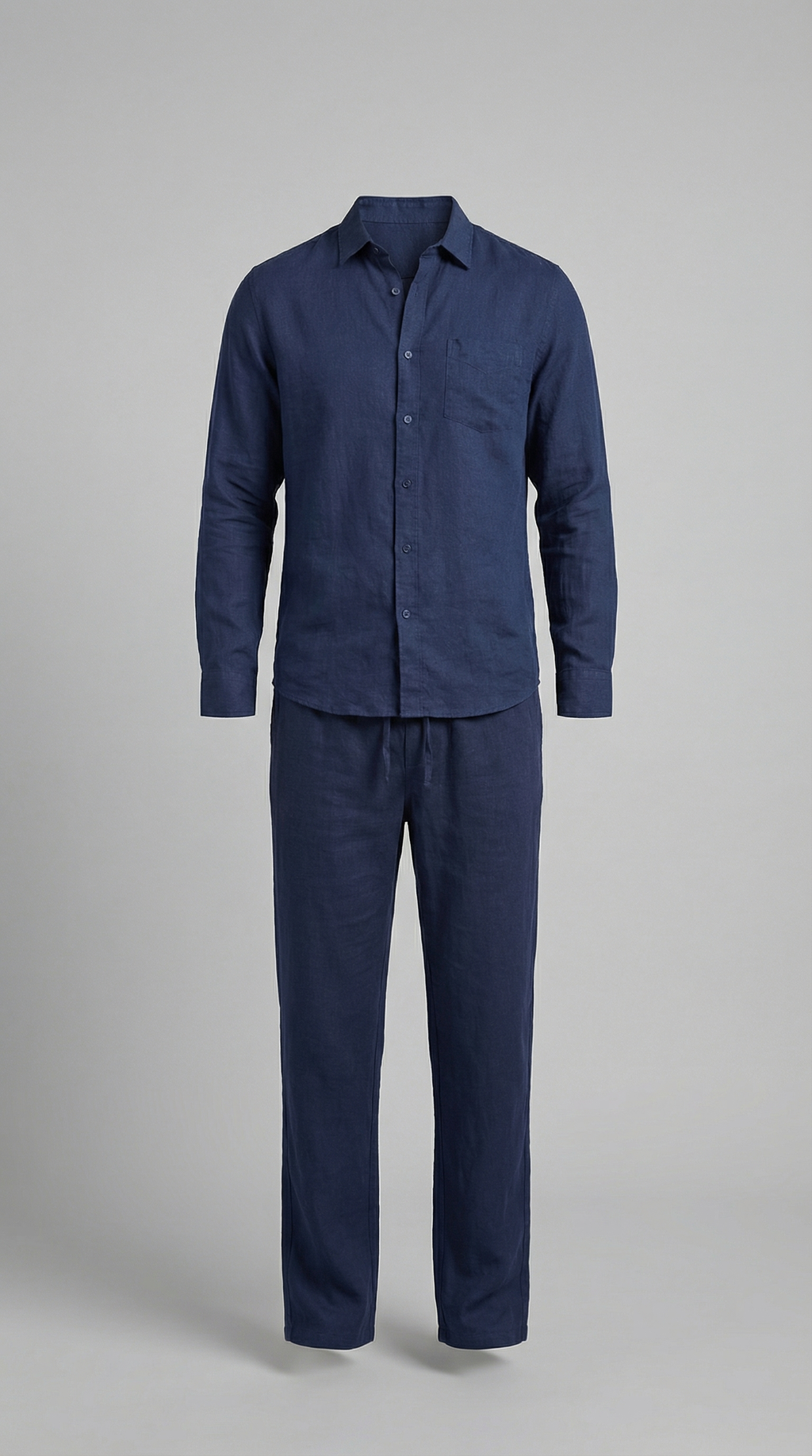 Men's Linen Shirt and Trousers Set with Adjustable Waistband