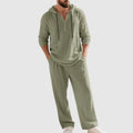 Men's Breathable Linen Henley Lounge Set with Hood – Sage Green