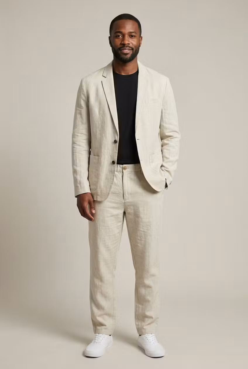 Men's Relaxed Linen Blazer and Trouser Suit Set