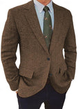 Men's Textured Weave Notch Lapel Sports Blazer - Brown