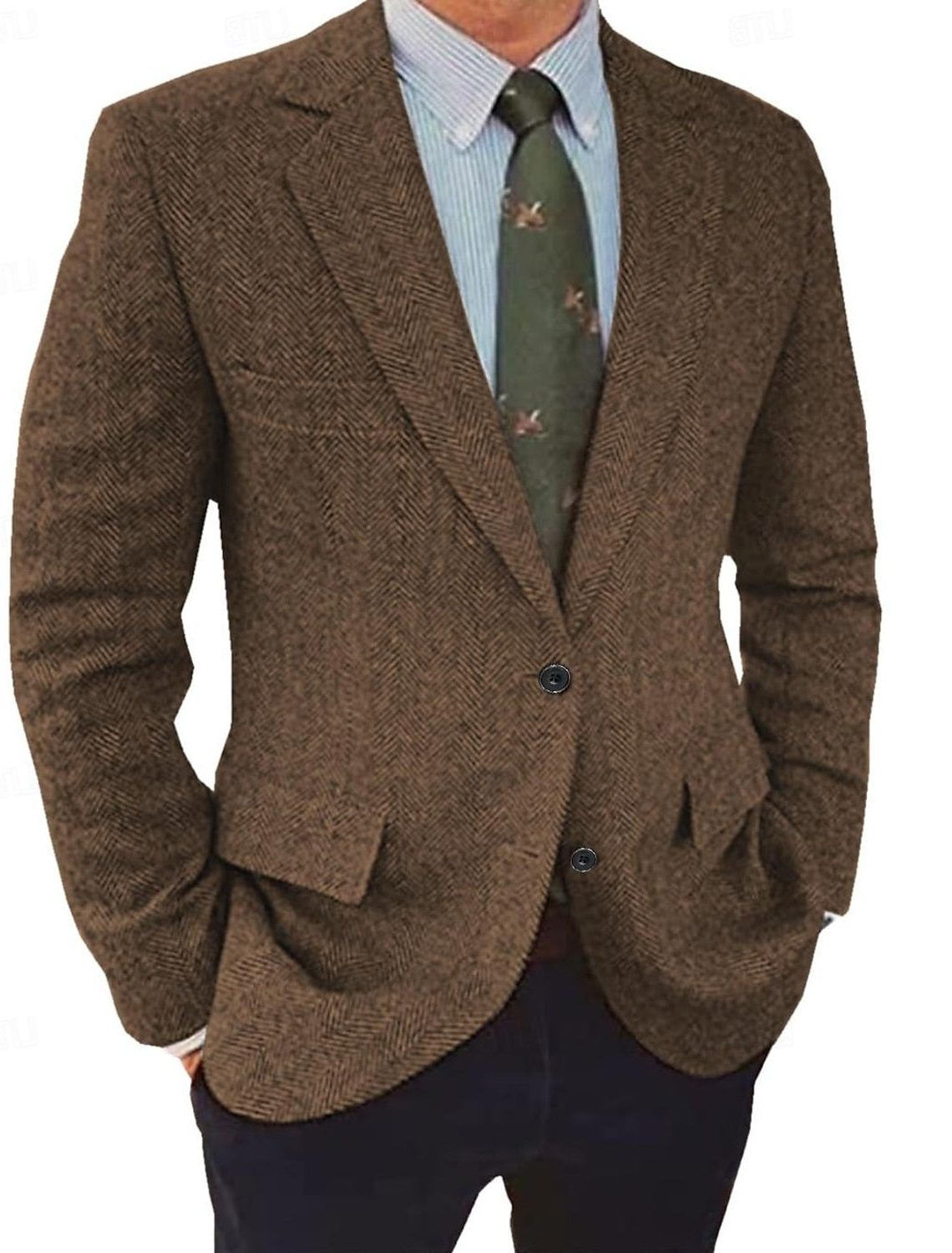 Men's Textured Weave Notch Lapel Sports Blazer - Brown