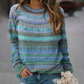 Women's Multicolour Stripe Oversized Fair Isle Jumper - Blue