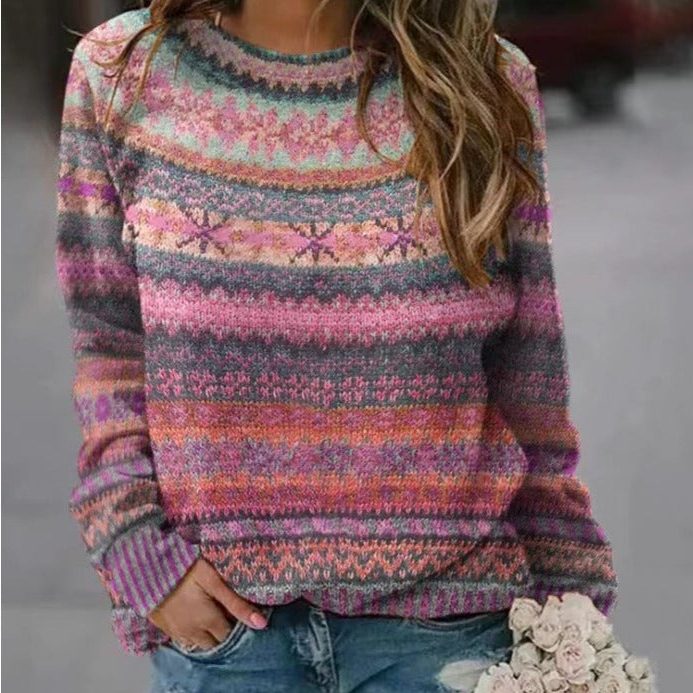 Women's Multicolour Stripe Oversized Fair Isle Jumper