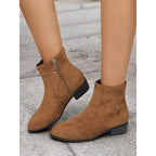 Women's Understated Side-Zip Ankle Boots with Gentle Block Heel - Brown