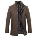 Men's Tailored Button-Front Winter Coat with Quilted Panel – Brown