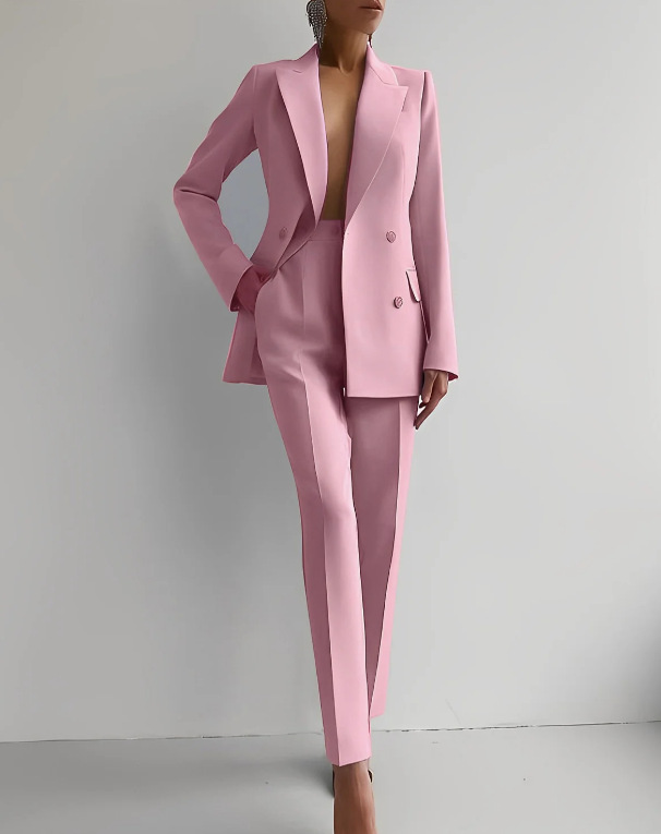 Women's Peaked Lapel Double-Breasted Blazer Trouser Suit