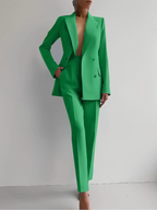 Women's Peaked Lapel Double-Breasted Blazer Trouser Suit