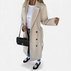Women's Wool Blend Belted Overcoat Structured Lapel Collar