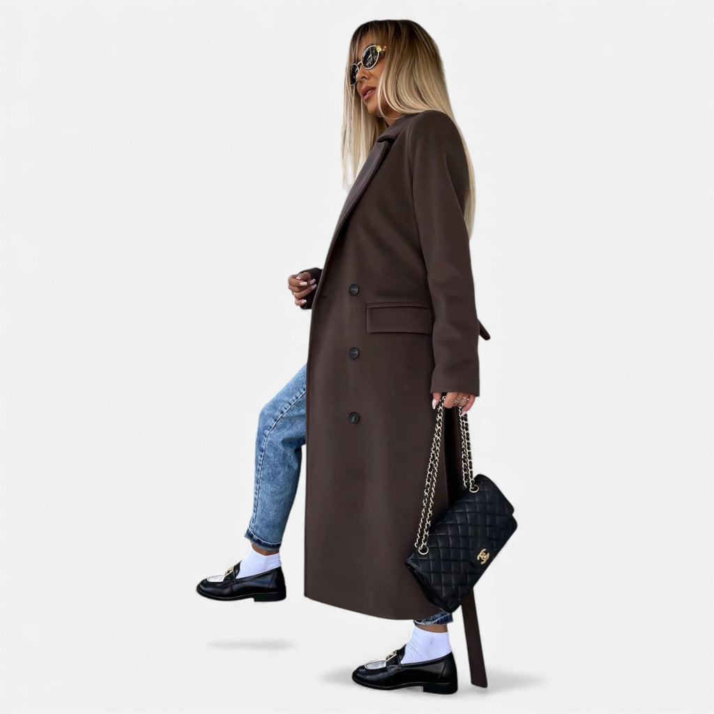 Women's Wool Blend Belted Overcoat Structured Lapel Collar