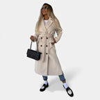 Women's Wool Blend Belted Overcoat Structured Lapel Collar