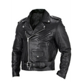 Men's Belted Motorcycle Jacket with Snap Lapels - Black