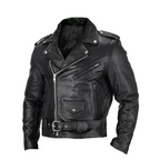Men's Belted Motorcycle Jacket with Snap Lapels - Black