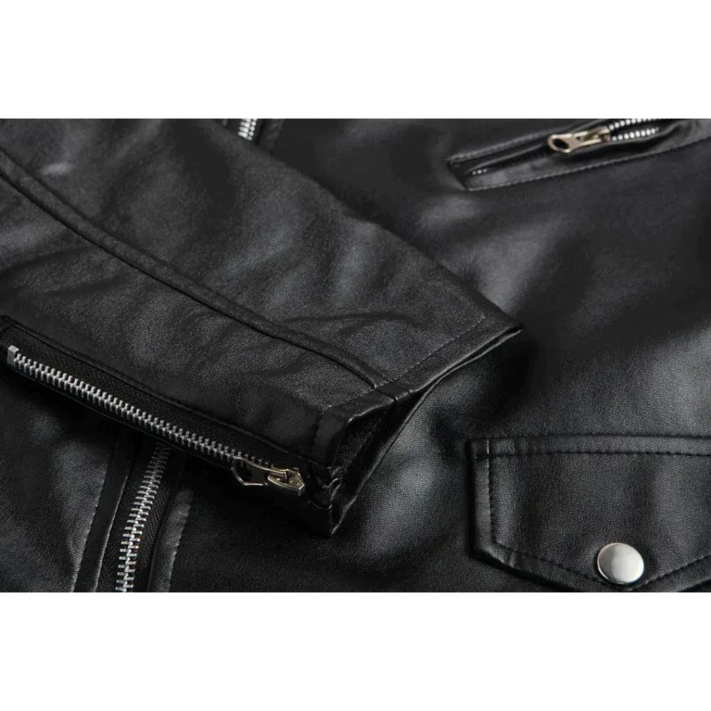 Men's Belted Motorcycle Jacket with Snap Lapels