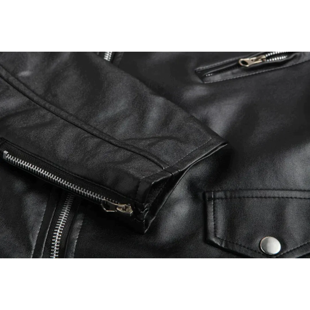 Men's Belted Motorcycle Jacket with Snap Lapels