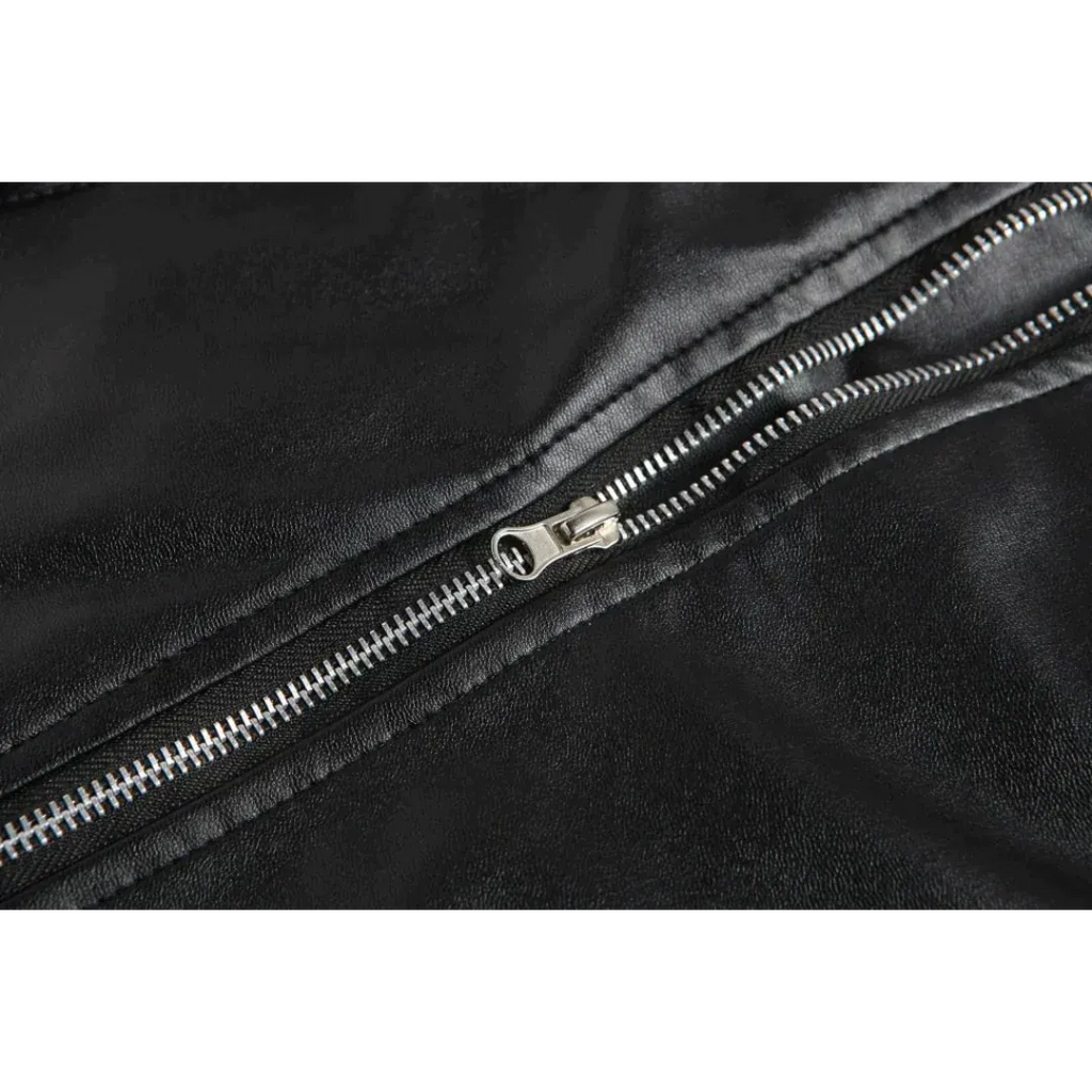 Men's Belted Motorcycle Jacket with Snap Lapels