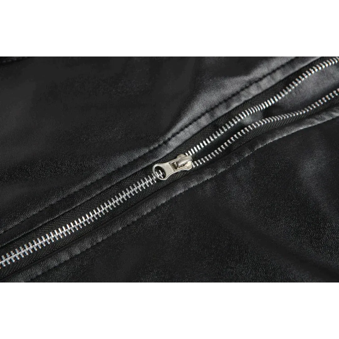 Men's Belted Motorcycle Jacket with Snap Lapels