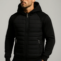 Men's Sporty Hooded Transitional Jacket with Quilted Front - Black