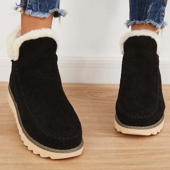 Women's Faux Fur Lined Winter Boots Ridged Outsole