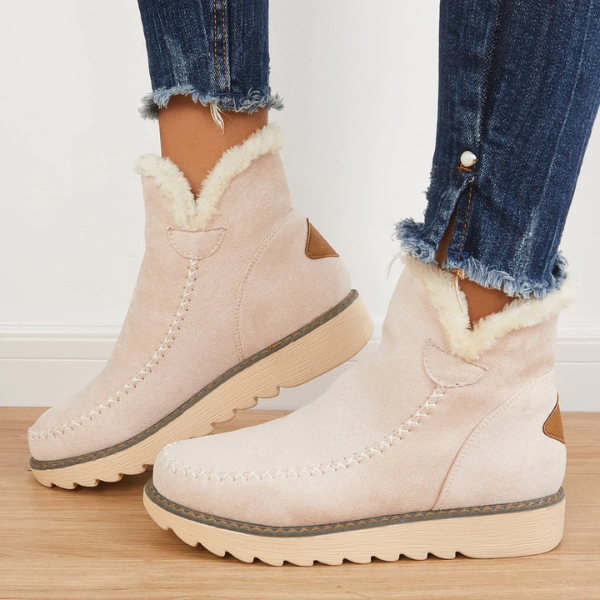 Women's Faux Fur Lined Winter Boots Ridged Outsole – Khaki