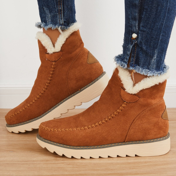 Women's Faux Fur Lined Winter Boots Ridged Outsole – Brown