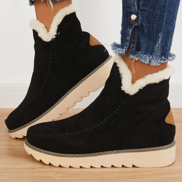 Women's Faux Fur Lined Winter Boots Ridged Outsole – Black