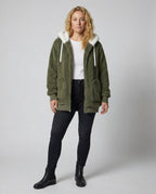 Women's Relaxed Full-Zip Fleece with Sherpa Hood and Ribbed Hem