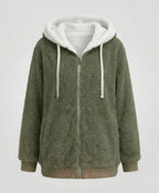 Women's Relaxed Full-Zip Fleece with Sherpa Hood and Ribbed Hem