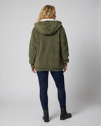 Women's Relaxed Full-Zip Fleece with Sherpa Hood and Ribbed Hem