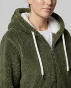 Women's Relaxed Full-Zip Fleece with Sherpa Hood and Ribbed Hem