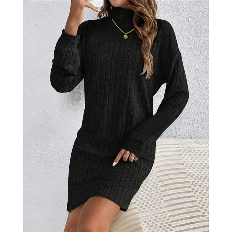 Women's Rib Knit Turtleneck Jumper Dress