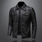 Men's Leather-Look Collared Jacket with Chest Pockets