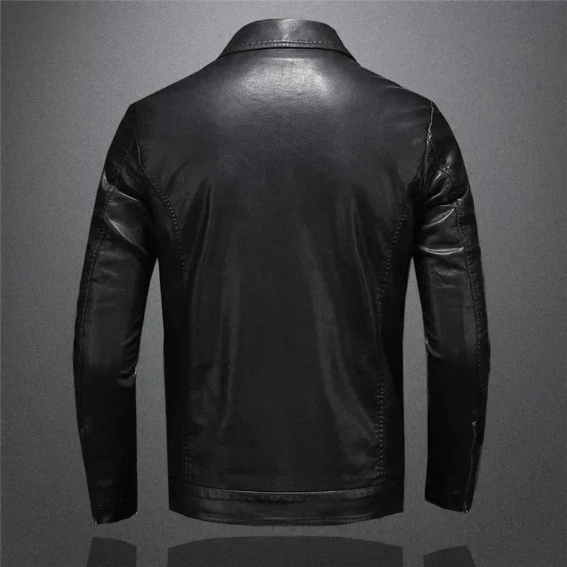 Men's Leather-Look Collared Jacket with Chest Pockets