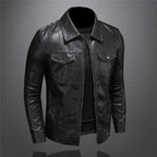 Men's Leather-Look Collared Jacket with Chest Pockets