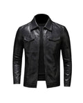 Men's Leather-Look Collared Jacket with Chest Pockets – Black