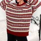 Women's Red Fair Isle Knit Jumper with Crew Neckline