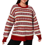 Women's Red Fair Isle Knit Jumper with Crew Neckline