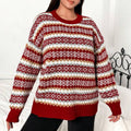 Women's Red Fair Isle Knit Jumper with Crew Neckline - Red