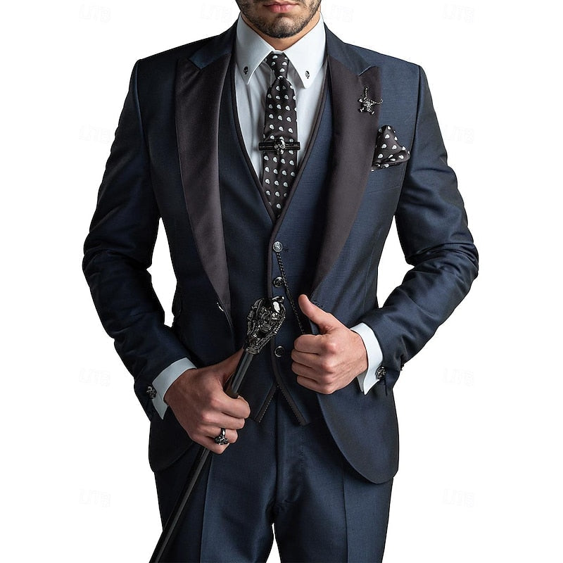 Men's Three-Piece Suit with Fitted Waistcoat