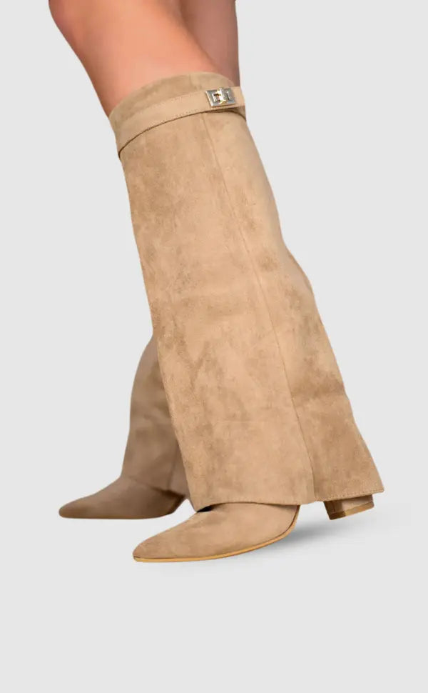 Women's Leather Tall Boots with Slim Refined Heel