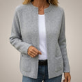 Women's Longline Rib Knit Pocket Cardigan - Grey