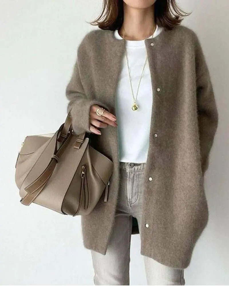 Women's Deep Pocket Wool Blend Cardigan in Relaxed Fit – Mocha