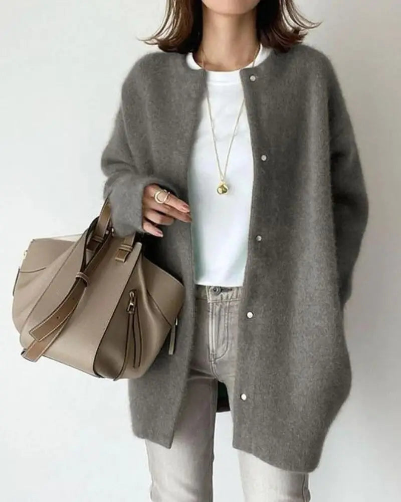 Women's Deep Pocket Wool Blend Cardigan in Relaxed Fit – Gray