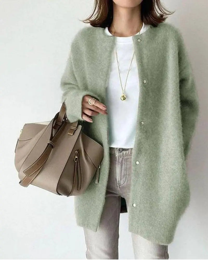 Women's Deep Pocket Wool Blend Cardigan in Relaxed Fit – Mint Green