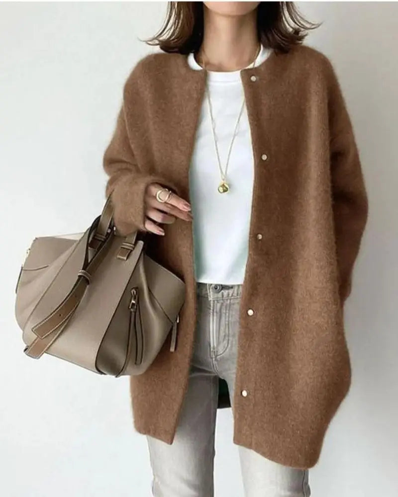 Women's Deep Pocket Wool Blend Cardigan in Relaxed Fit – Coffee