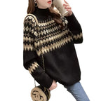 Women's Roll Neck Fair Isle Jumper with Plain Sleeves