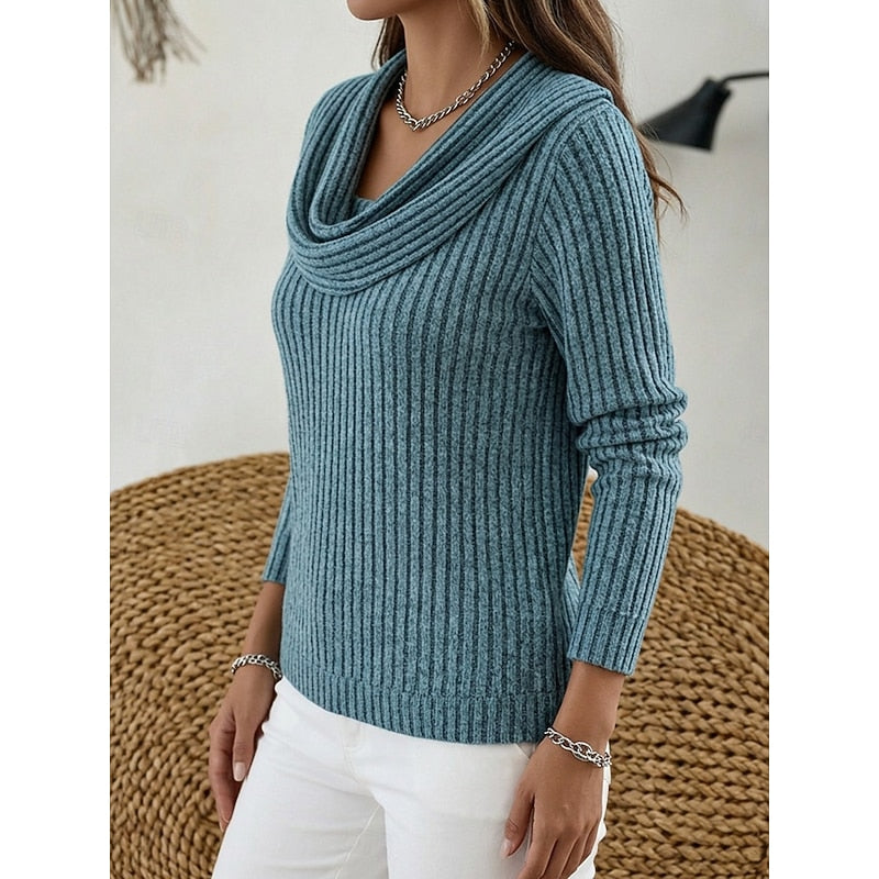 Women's Soft Draped Neck Rib Knit Jumper