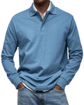 Men's Buttoned Collar Knit Polo Jumper Long Sleeve – Blue