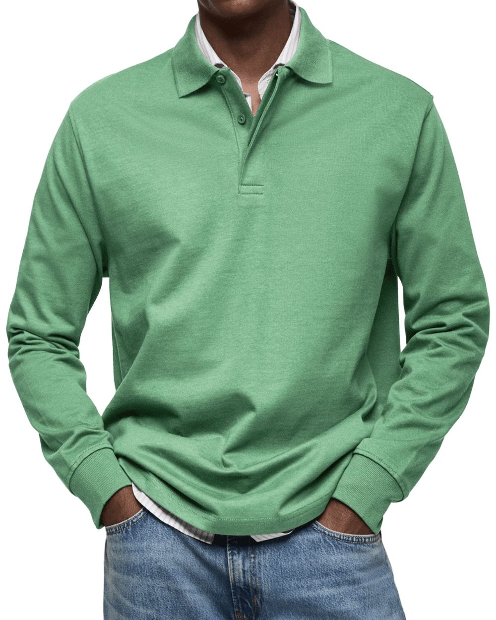 Men's Buttoned Collar Knit Polo Jumper Long Sleeve – Mint Green