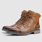 Men's Heritage Contrast-Stitch Leather Boots with Speed Hooks - Brown